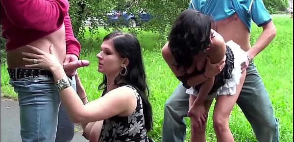  Public sex foursome orgy with a pregnant girl